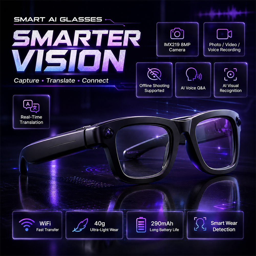 Audio Music Recognition - AI Smart Glasses 800W Camera Anti-shake