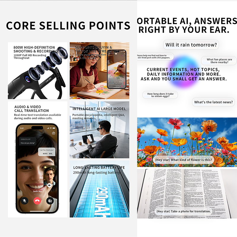 NEW CY03 Smart Glasses 800W HD - Audio Music Online のレビューと価格