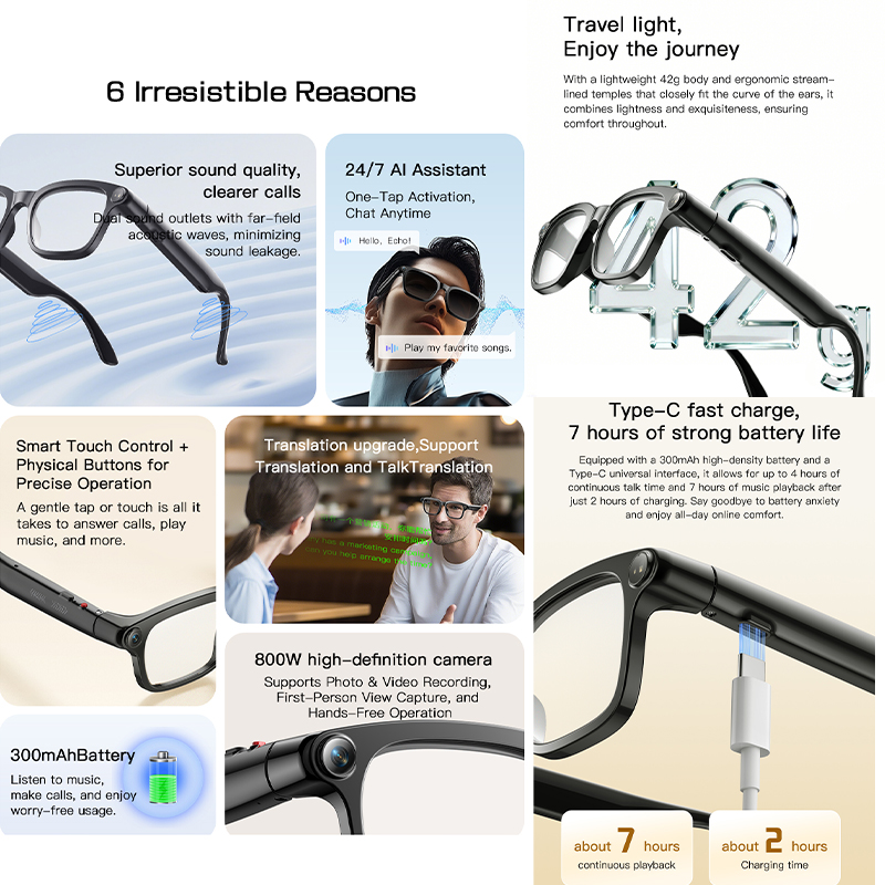 New AI Smart Glasses 800W HD C - Audio With Music Ai のレビューと価格