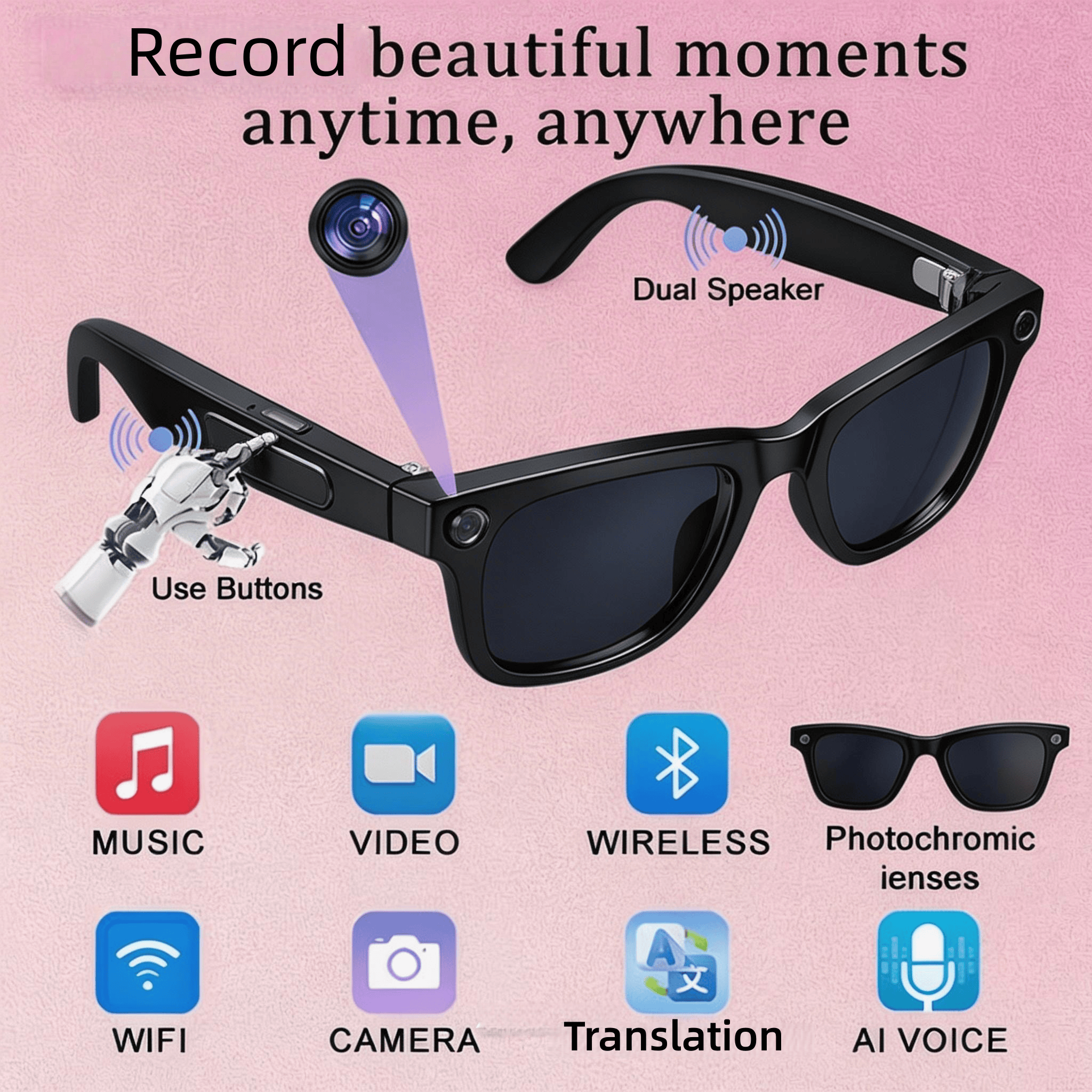 4K Camera Glasses with AI Smar - Audio Music Recognition のレビューと価格