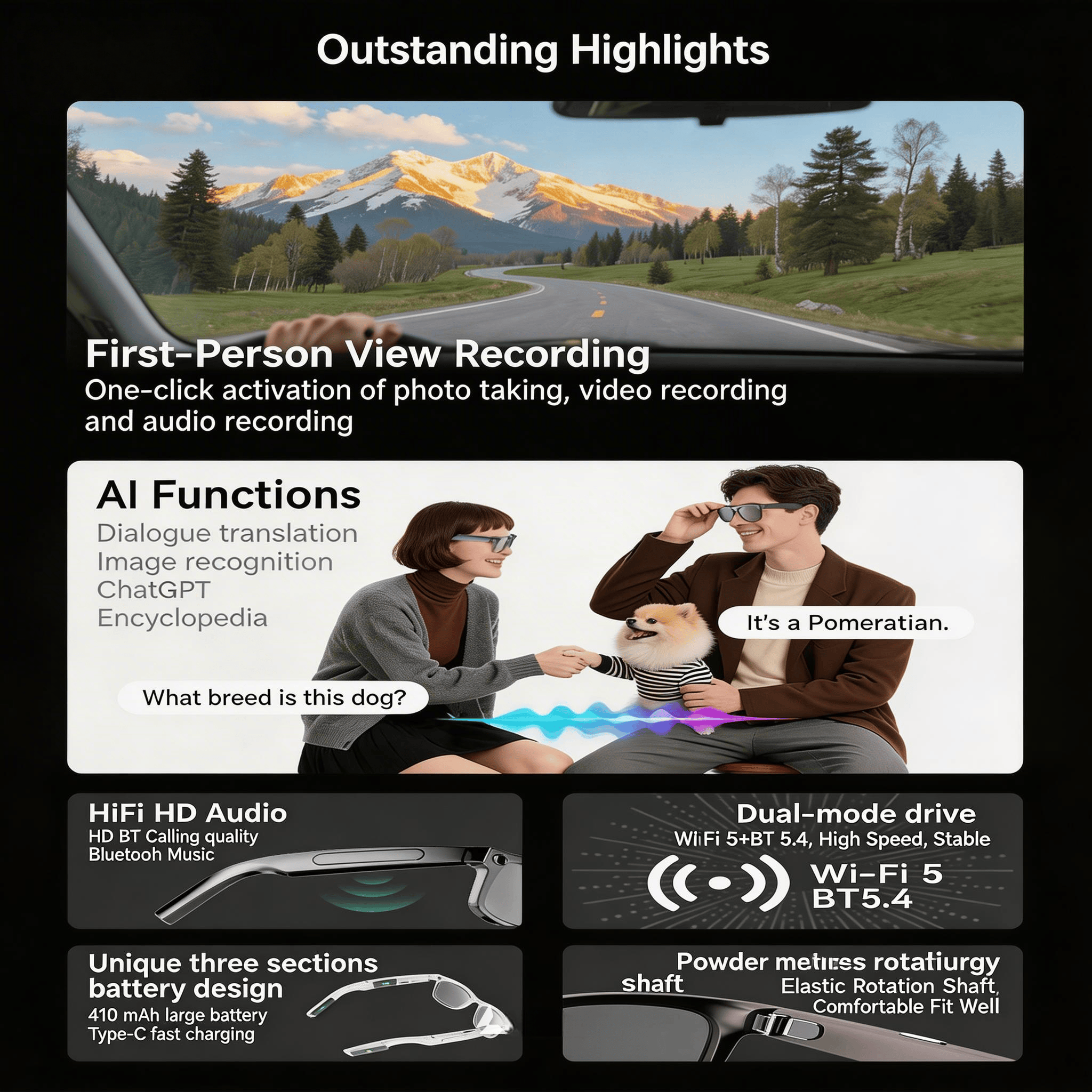 4K Camera Glasses with AI Smar - Audio Music Recognition のレビューと価格