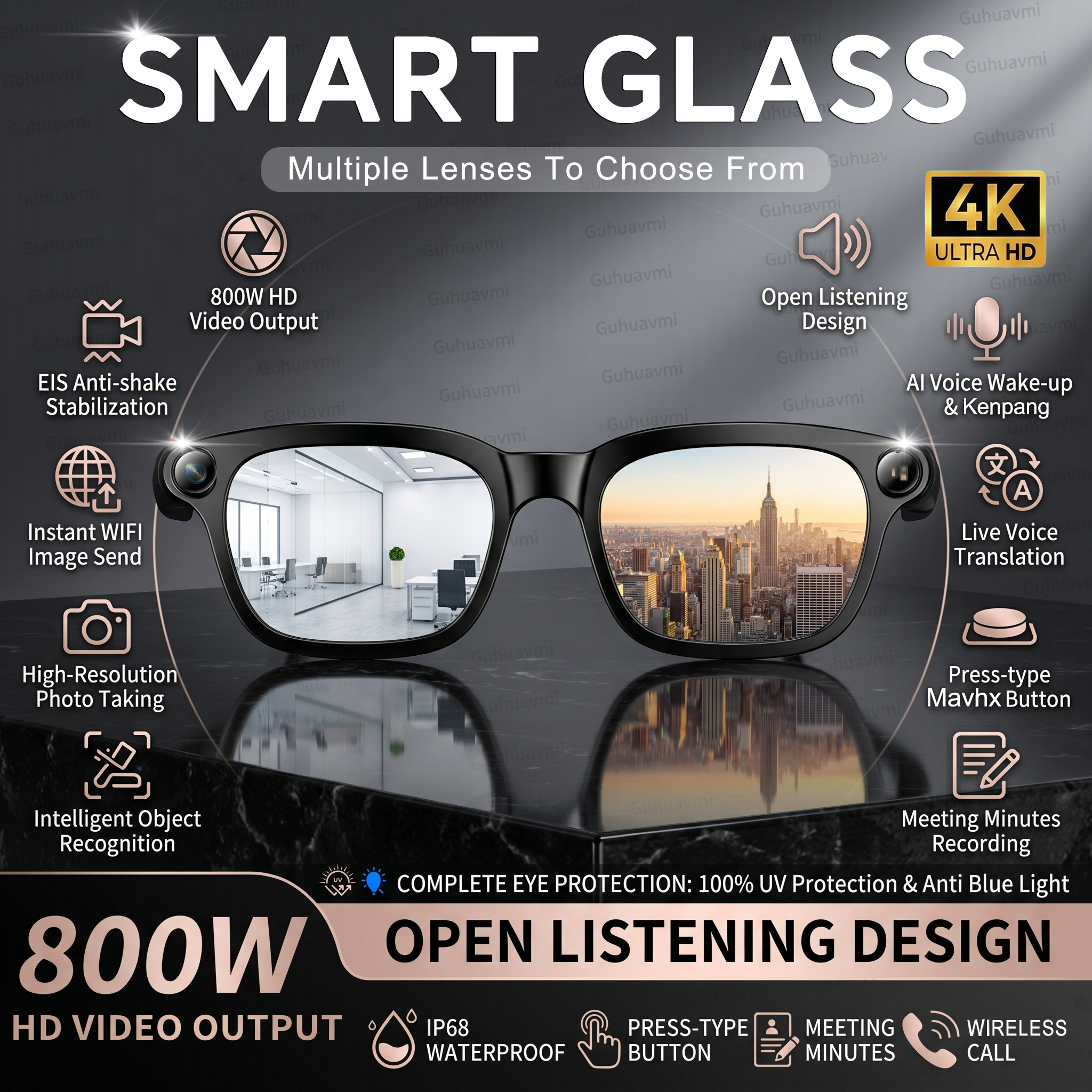 New Smart AI Glasses with 800W - Audio Music Arabic のレビューと価格