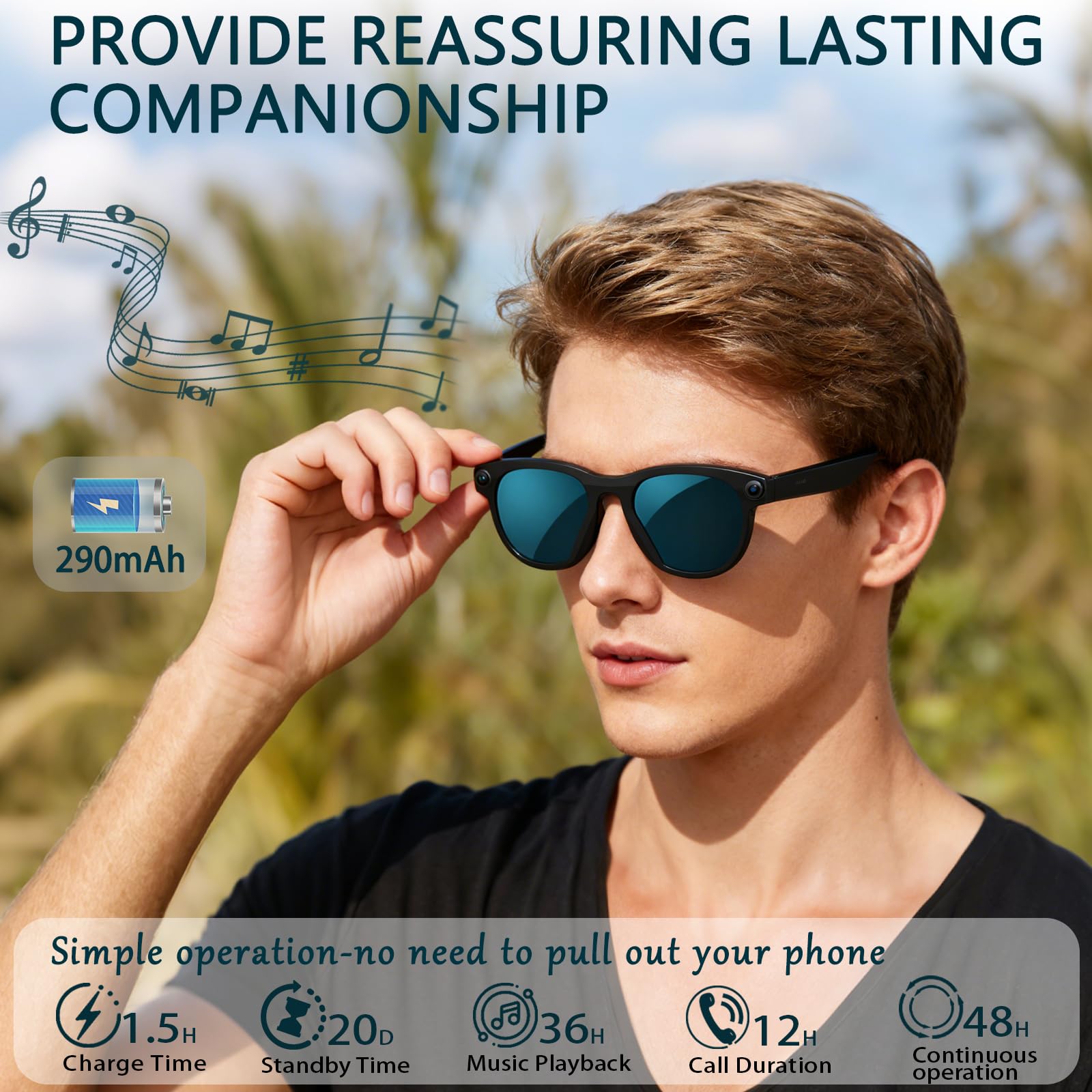 Black Smart Ai Glasses for Men - Audio Music Arabic のレビューと価格